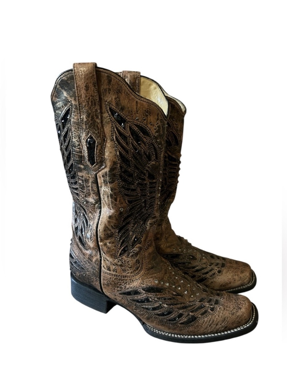 Corral Brown and Black Ankle Booties with Western Stitching